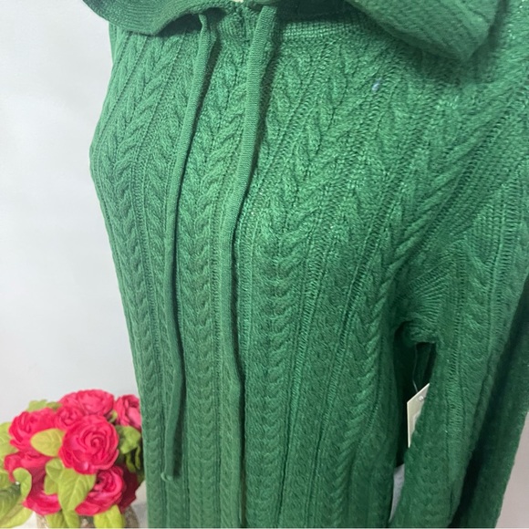 Eliza J Hunter Green Cable Knit Drawstring Hood Sweater Dress- New - Reemoly - Picture 5 of 15